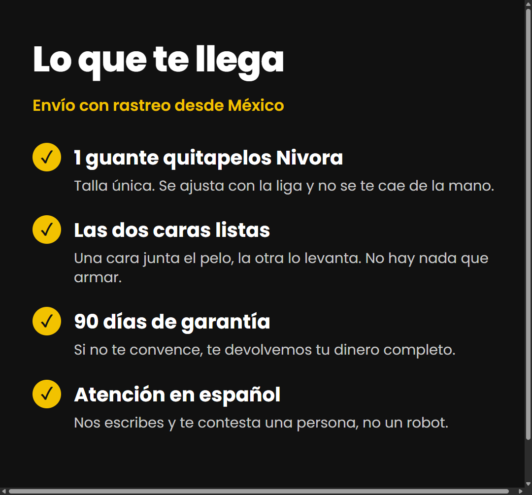 Lo que llega en el paquete y la garantía de 90 días