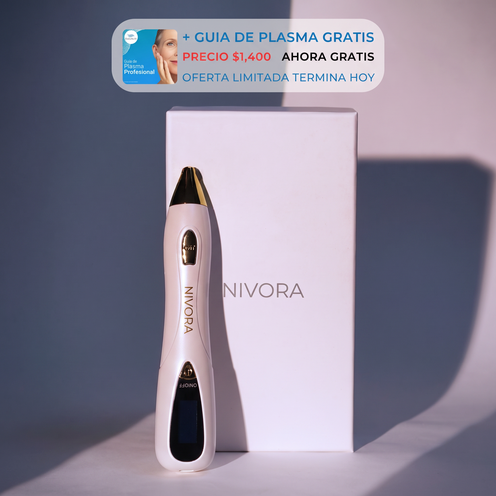 Pluma de plasma Nivora con su caja y la guía de regalo
