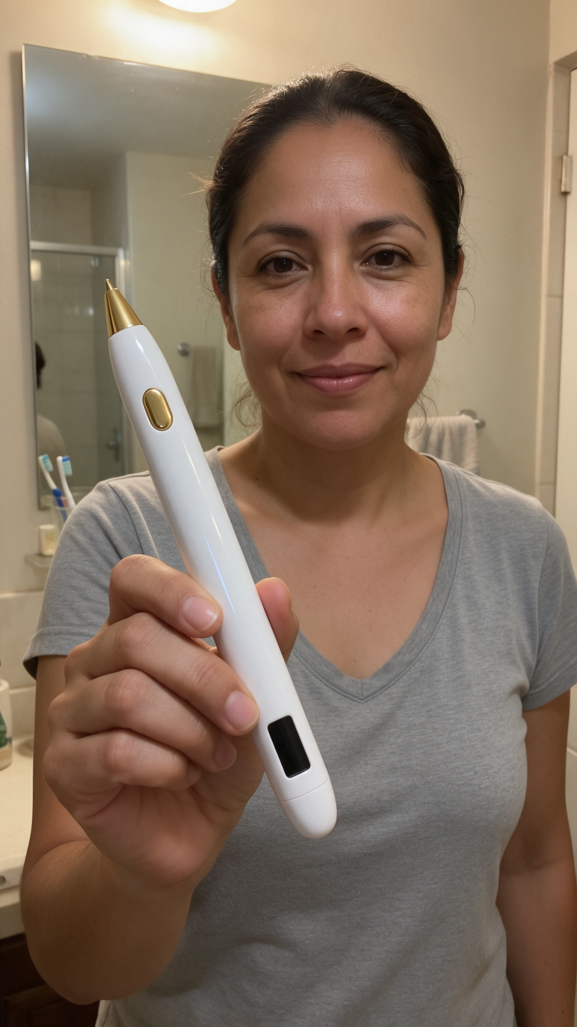 Clienta mostrando su pluma de plasma Nivora