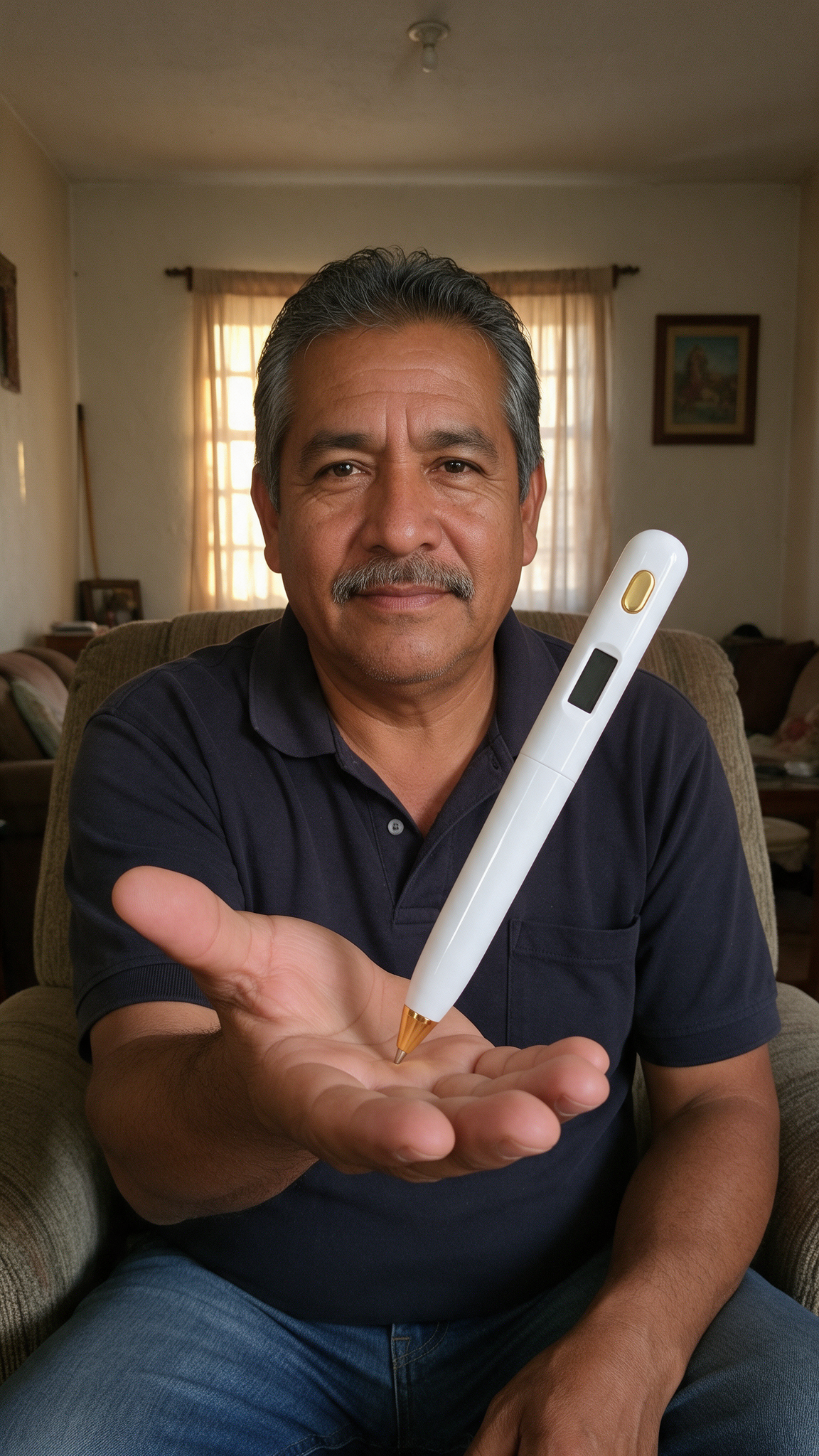 Cliente con su pluma de plasma Nivora en la sala